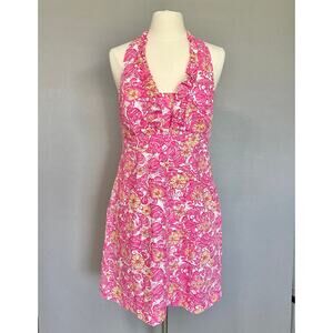 Lilly Pulitzer Lavin Halter Dress Chum Bucket Print Pink Floral Sz 12
